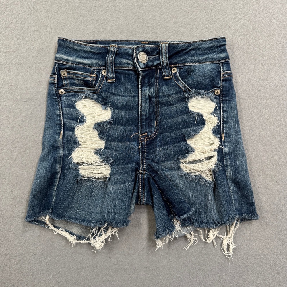 American Eagle Booty Shorts Women's 0 Blue Cut Off Distressed Next Level Stretch